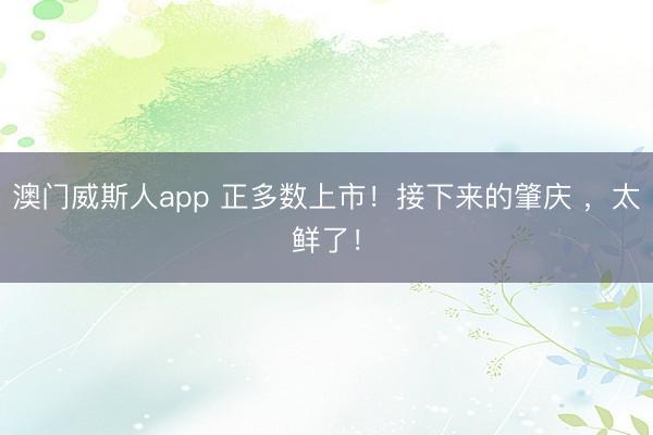 澳门威斯人app 正多数上市！接下来的肇庆 ，太鲜了！